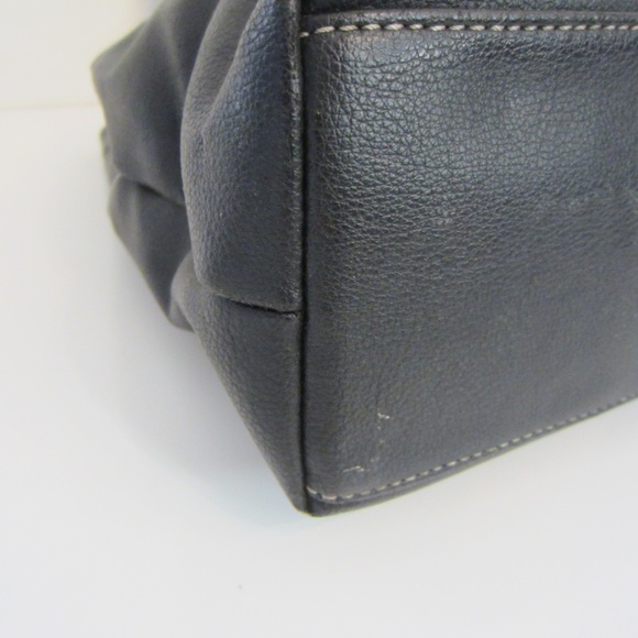 Liz Claiborne Faux Blackk Leather Double Strapped Shoulder Tote Zipper Closure - Picture 7 of 13